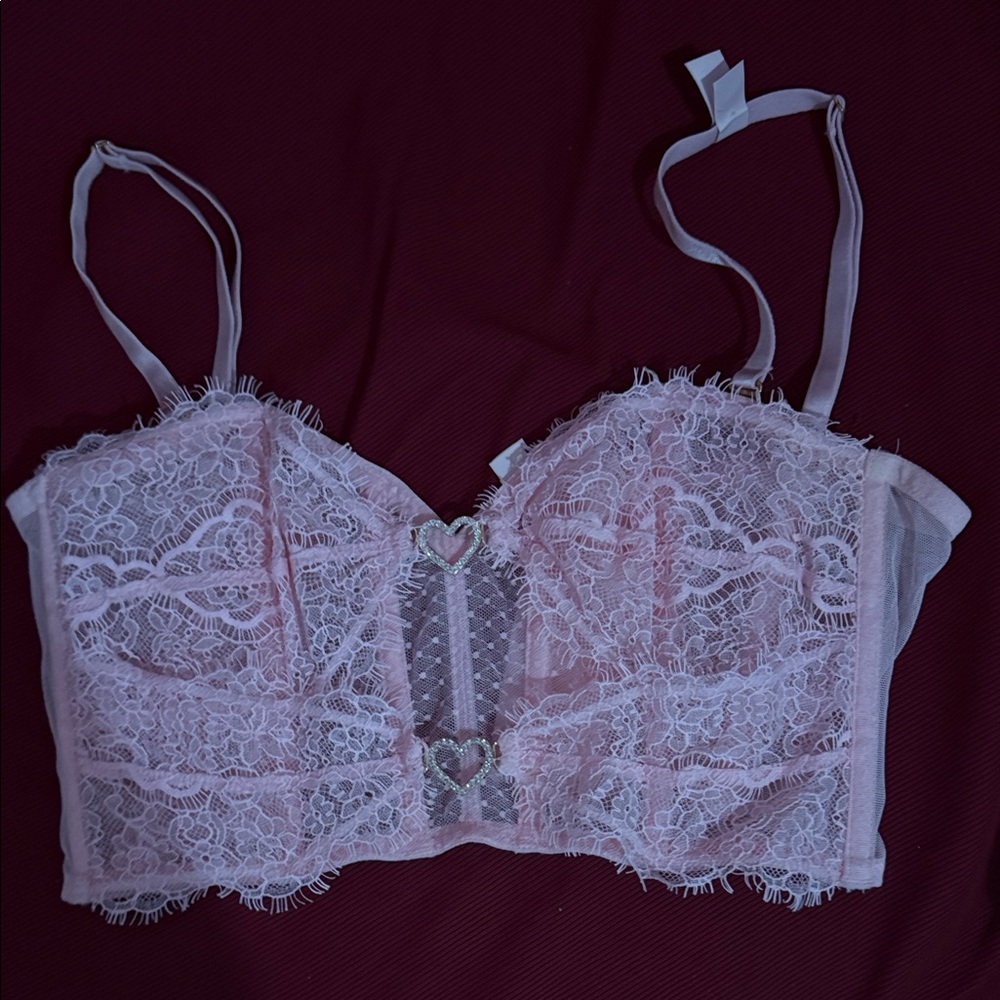 Victoria's Secret Light Pink Lace Bra with Heart Detail